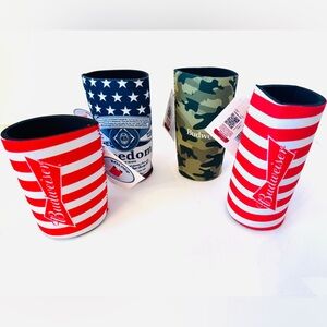 Set of 4 USA themed Budweiser Can Koozies 
Coozie Red White and Blue NWT!